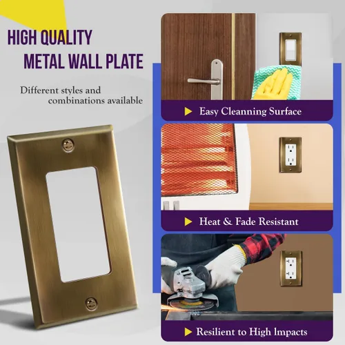 Vista 4 de ENERLITES Placa decorativa de pared metálica para interruptor o tomacorriente, acero inoxidable 201, tapa de tomacorriente, resistente a