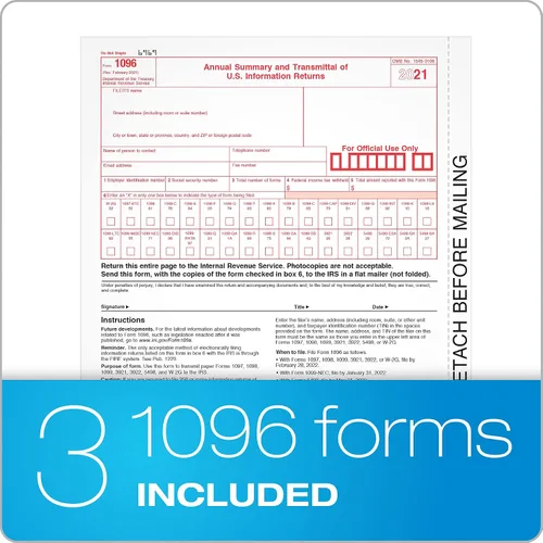 Vista 7 de Adams 1099 NEC 3 Up 2021 Formas continuas, 4 partes de formas autocopiadoras, para impresoras de matriz de punto alimentadas con pines, con 3 1096