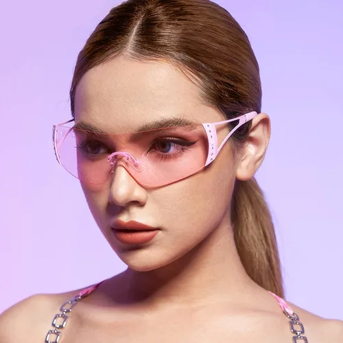 Vista 3 de DQbhzh Gafas de sol Y2K sin montura para mujeres y hombres gafas de sol futuristas de los años 2000