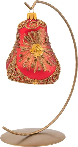 Vista 2 de Adorno de campana de Navidad de vidrio soplado de 4 pulgadas (estrella de fuego)
