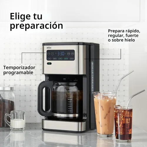 Vista 5 de Braun PureFlavor Cafetera programable de 14 tazas – Velocidad de preparación rápida, pantalla táctil, modos Bold y Brew-Over-Ice, jarra FlavorCarafe