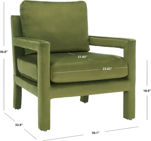 Vista 3 de SAFAVIEH Home Collection Kye Mid-Century - Silla decorativa de terciopelo verde oliva (totalmente montada)
