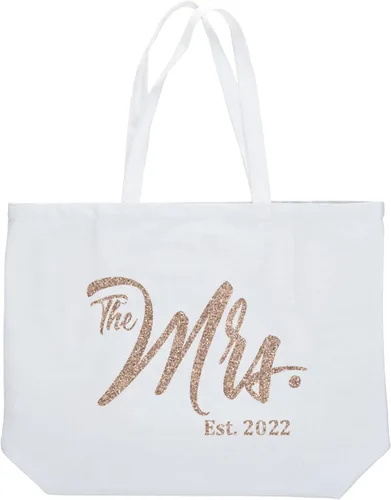 Vista 4 de ELEGANTPARK Future The Mrs. EST. 2022 - Bolso de hombro personalizado para boda, despedida de soltera, regalo de despedida de soltera, color blanco