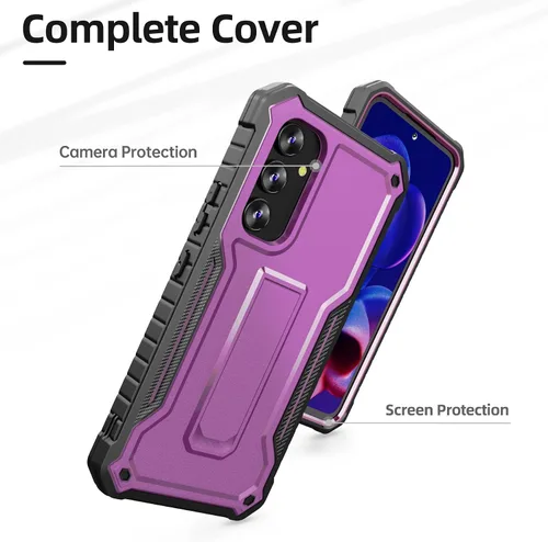 Vista 3 de ExoGuard Funda para Samsung Galaxy A54 5G, funda de goma resistente a prueba de golpes con protector de pantalla incorporado (morado)