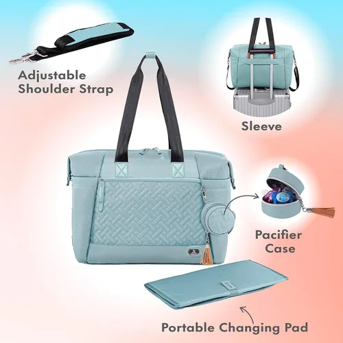 Vista 2 de Dikaslon Bolsa de Pañales Tipo Tote, Bolsa de Pañales de Viaje Grande Tipo Tote para Mamá y Papá, Bolsa de Bebé Multifuncional para Niños y Niñas