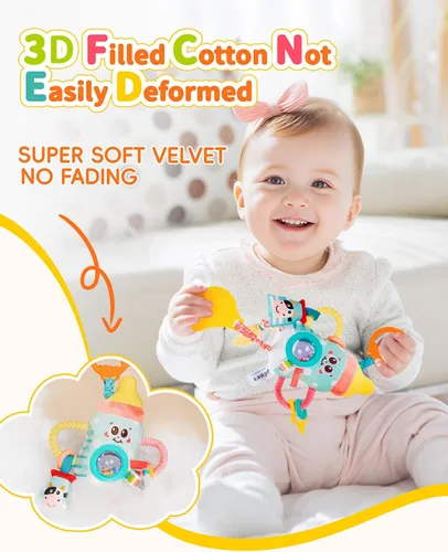Vista 7 de Jollybaby Juguete de Vibración para Bebé con Tirón - Juguetes Sensoriales Colgantes para Tiempo Boca Abajo para Asiento de Carro, Cochecito, Cuna