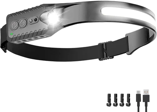 Vista 13 de Nessciera Linterna LED recargable (Azul), 400 lúmenes, haz ancho de 230°, USB-C, IPX4, 5 modos — Banda ajustable ligera; clips para casco