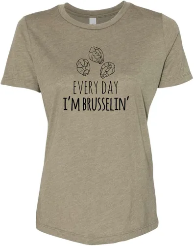 Vista 11 de Cute Women's Screen Printed Crew Neck Tee, Shirts With Sayings, Dusty Blue or Olive