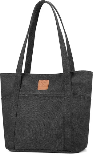 Vista 11 de Bolsos de hombro para mujer, bolsa de lona resistente para trabajo, bolsa de cubo retro Beige