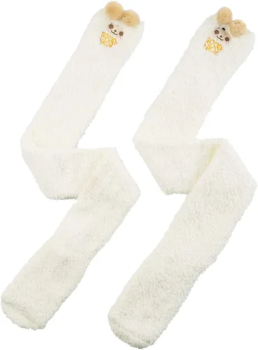 Vista 5 de Calcetines para mujer sobre la rodilla, peludos, lindos, caricatura, cálidos, a rayas