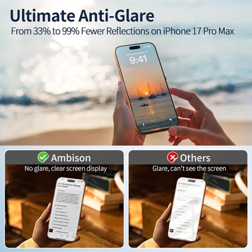Vista 2 de Ambison Paquete de 1 protector de pantalla mate para iPhone 17 Air de 6.5 pulgadas 2025, antirreflejos y antihuellas dactilares, grado militar