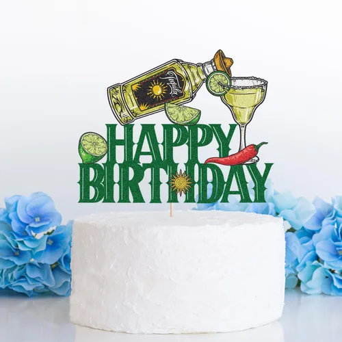 Vista 5 de Decoración para tartas de fiesta de cumpleaños de tequila – Suministros de fiesta de Cinco de Mayo para hombres – Taco Bout A Party Cocktail