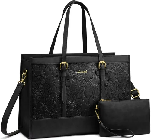 Vista 26 de LOVEVOOK Bolsa para Laptop para Mujeres de 15.6 pulgadas Bolsa Tote de Lona para Laptop, Bolsa de Trabajo de Gran Capacidad con Bolso de Mano, Bolsa