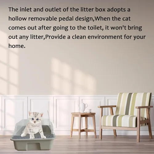 Vista 4 de Caja de arena abierta para gatos con lado alto, bandeja antisalpicaduras para gatos, inodoro para gatitos con cuchara, arena extraíble semicerrada