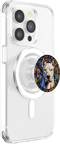 Vista 3 de Dogo Argentino Dog Stained Glass Leadlight Artistic Design PopSockets MagSafe PopGrip for iPhone