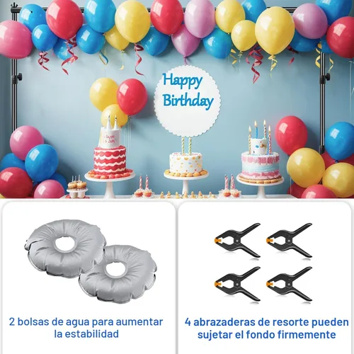 Vista 4 de Soporte para Telón de Fondo EMART, 6.5 x 10 pies, Ajustable, Kit de Tubo y Telón para Fotografía con Base Plana de Metal Resistente para Fiestas