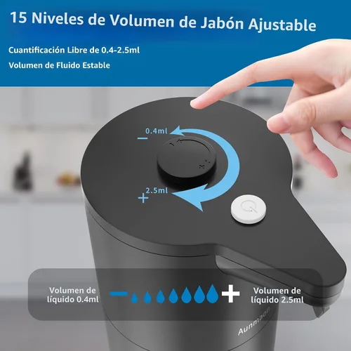 Vista 2 de Dispensador automático de jabón sin contacto, 15 niveles, cocina baño negro Negro brillante