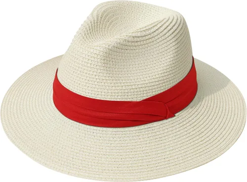 Vista 50 de Lanzom - Sombrero de paja playero para mujer, de ala ancha, plegable, estilo Fedora, UPF50+