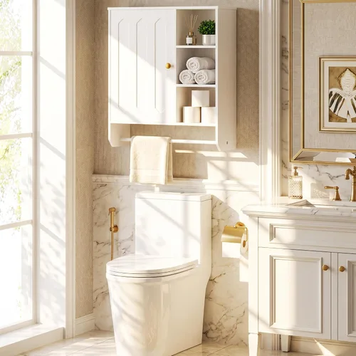 Vista 2 de Bathroom Wall Storage Cabinet, Medicine Cabinet with Towel Bar & Adjustable Shelves, Extra Deep 9.25" Over The Toilet Storage for Laundry Room &