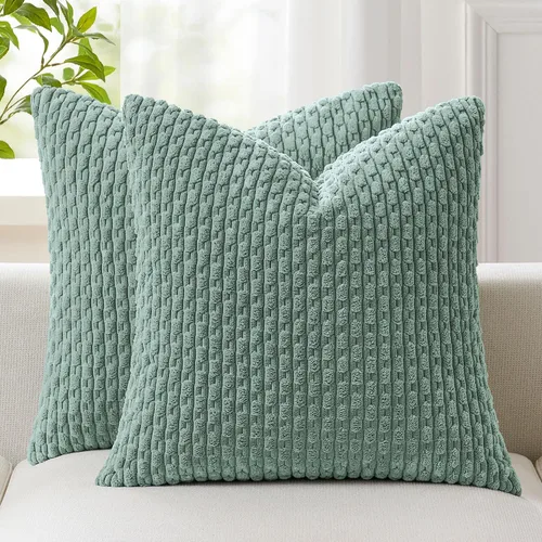 Vista 40 de Kevin Textile - Juego de 2 fundas de almohada de pana suave de 16 x 16 pulgadas, color verde aguamarina Fundas de almohada decorativas de pana