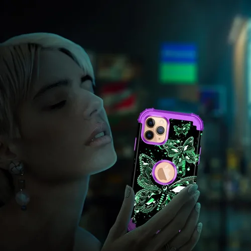 Vista 7 de Miqala Funda para iPhone 11 Pro Max, que brilla en la oscuridad, tres capas, resistente, a prueba de golpes, protección de cuerpo completo