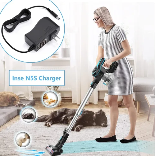 Vista 4 de VHBW Cargador para aspiradora inalámbrica INSE compatible con Inse N5S N5 N6 N6S V70 N6-1 N6-2 AC, cable de alimentación para Wowgo S108, adaptador