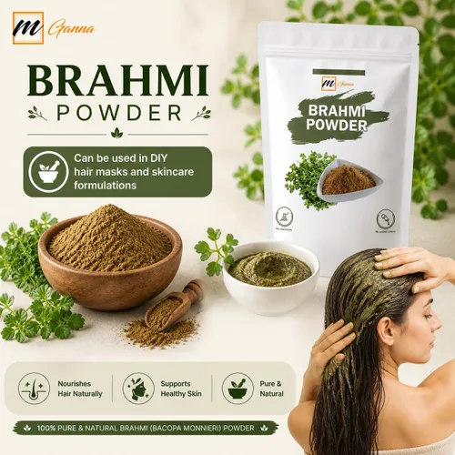 Vista 5 de Brahmi Powder 100% puro y natural, 0.22 libras / 100 GMS Polvo de Bacopa Monnieri para cabello y salud
