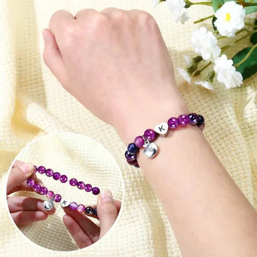Vista 6 de M MOOHAM Regalos para profesores para mujeres, regalos de agradecimiento para profesores, pulseras de piedra natural para profesores, pulseras