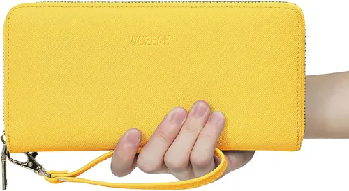 Vista 7 de WOZEAH - Cartera de piel sintética con cremallera y bloqueo RFID para mujer ideal para viajar