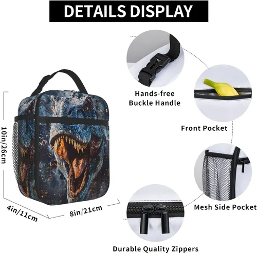 Vista 2 de Lonchera aislada para niños y niñas, lonchera de dinosaurio para el trabajo, picnic, escuela, viajes, senderismo, playa o pesca, bolsa de almuerzo