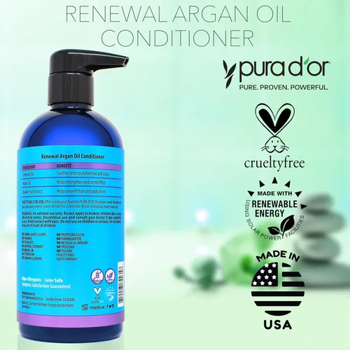 Vista 5 de PURA D'OR Acondicionador de aceite de argán renovador de 16 onzas – Sin sulfatos, hidratante, control de encrespamiento, seguro