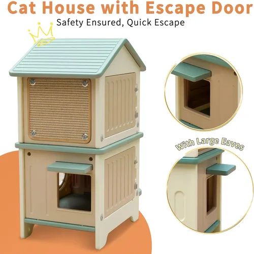 Vista 3 de Rockever Casa para gatos al aire libre con forro aislante, casas para gatos 100% aisladas para invierno al aire libre, casa de gato impermeable de 2