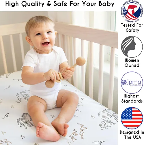 Vista 3 de Sweet Jojo Designs Sábanas bajeras para cuna de bebé (animales de safari jungla) para niños o niñas, guardería infantil, habitación de niños
