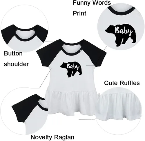 Vista 2 de Pack of 2, Baby Bear & I'm Not A Baby Funny Print Dresses, Newborn Infant Baby Girls Princess Dress, Cute Ruffle