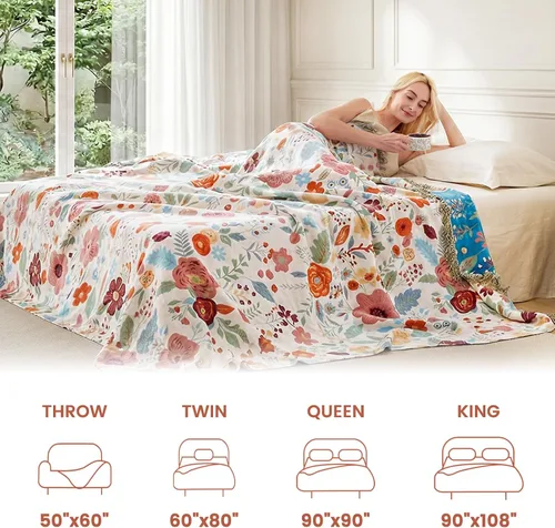 Vista 120 de MSGKV - Manta bohemia/primaveral de algodón para sofá y sala de estar, de gasa acogedora, de 50 x 60 pulgadas 50"x60" Cotton Throw, Woven Bird