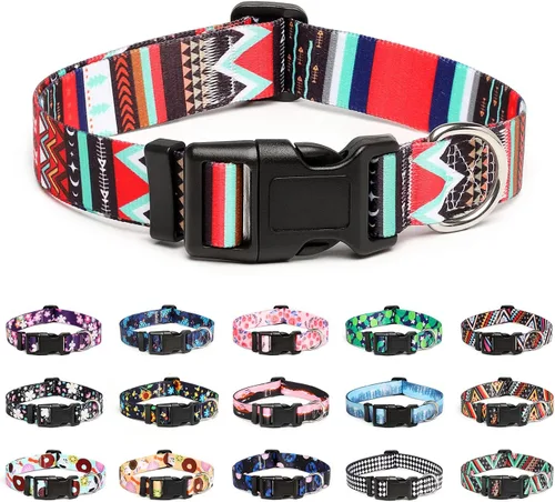 Vista 33 de Mercano - Collar ajustable para perro, patrones de diseño especial, collar de nailon suave cómodo y duradero para perros pequeños, medianos