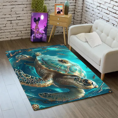 Vista 25 de Alfombra de tortuga marina con estampado de animales marinos y animales marinos, alfombra con estampado de tortugas marinas, para niños y niñas