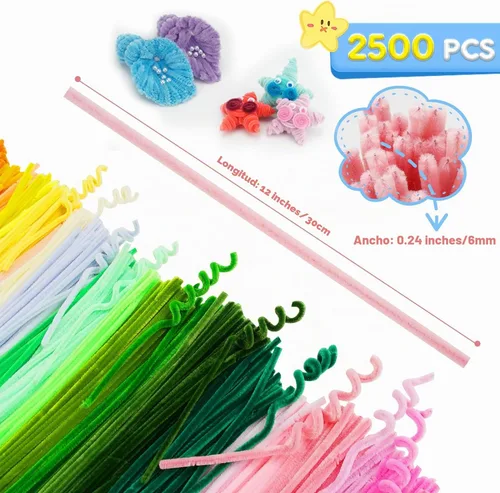 Vista 2 de 2500 limpiapipas para manualidades, limpiapipas a granel para artes y manualidades, tallos de felpilla multicolor, decoración de sala de proyectos