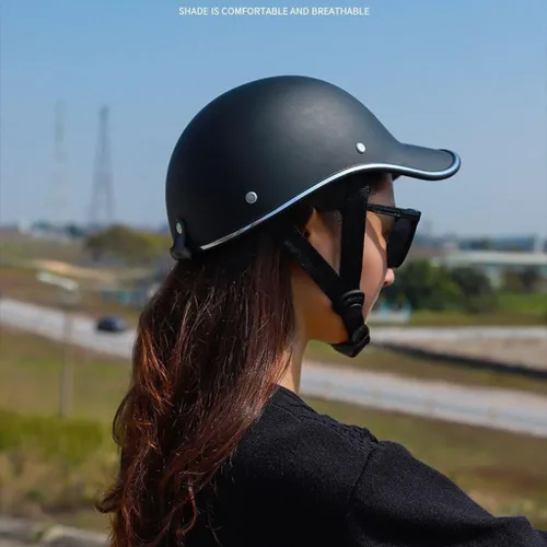 Vista 4 de Casco eléctrico retro Vespa para jóvenes, medio casco de motocicleta para adultos, casco ligero de invierno aprobado por DOT para hombres y mujeres