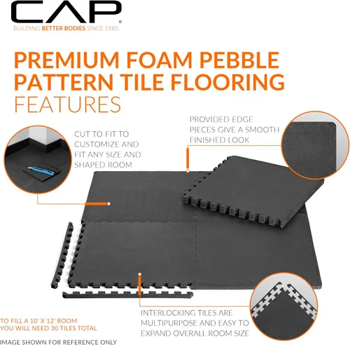 Vista 23 de CAP Puzzle Exercise Mats 1/2” Thick EVA Interlocking Foam Tiles for Home Gym Flooring Multiple Options