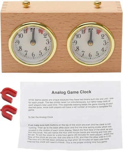 Vista 6 de fayle Temporizador de reloj de ajedrez, juego de mesa analógico de madera de competencia herramientas de sincronización mecánica de alta precisión