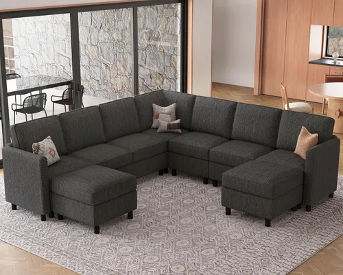 Vista 9 de Belffin - Sofá cama modular de 110.2 pulgadas, 12 asientos, color beige
