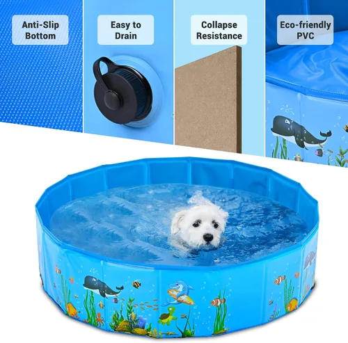 Vista 4 de Yescom - Piscina plegable para perros, piscina dura para niños, bañera refrescante para mascotas