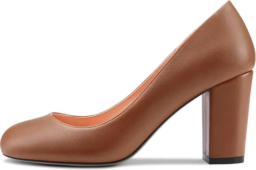 Vista 2 de Aachcol Zapatos de tacón alto para mujer punta redonda sin cordones bloque grueso tacón medio zapatos de vestir para oficina mate 3 pulgadas