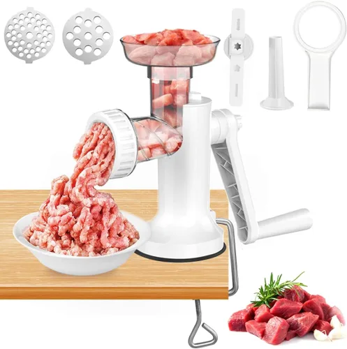 Vista 7 de Picadora manual de carne, picadora de carne resistente, embutidora de salchichas, molinillo de mano con cuchillas de acero inoxidable para carne