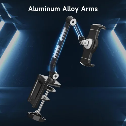 Vista 7 de suptek Soporte de escritorio de aleación de aluminio para teléfono celular, soporte para tableta de 360° y soportes ajustables para iPad, iPhone