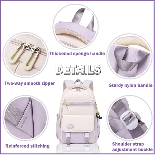 Vista 6 de Mochila Estética para Niñas Linda Mochila para Niños Mochila de Escuela Primaria para Adolescentes de Escuela Secundaria, Rojo y blanco, Classic