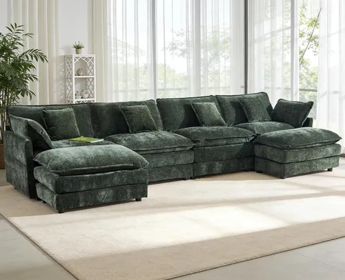 Vista 30 de Sofá modular de gran tamaño, sofá grande en forma de U con asiento profundo, sofás de nube de felpilla para sala de estar, sofá modular convertible