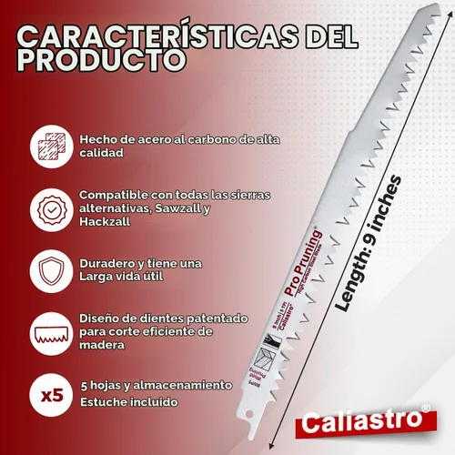 Vista 4 de Hojas de sierra de poda de madera de 9 pulgadas para sierras recíprocas/Sawzall - Paquete de 5 Caliastro