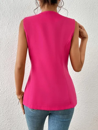 Vista 2 de GORGLITTER Chaleco sin mangas para mujer, con cuello de solapa, doble botonadura, casual, ligero